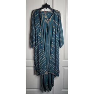 Hand dyed Boho Sleeveless Romper and Long sleeve Duster Set Green/Cream One-Size